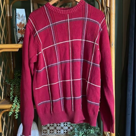 Oscar de la Renta Vintage Knit Sweater – Burgundy Windowpane Plaid – Men’s Large - Picture 3 of 6